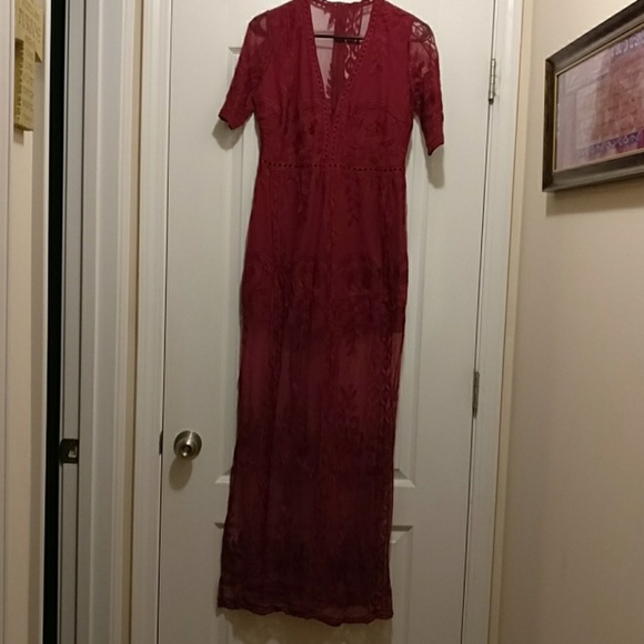 Red Embroidered Lace Maxi Romper - Picture 5 of 8